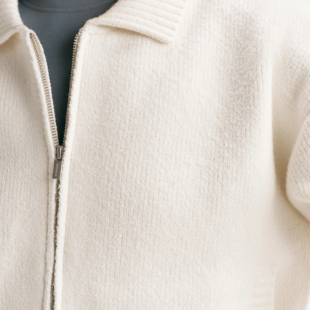 Collared Zip‑Up Knit Bomber Top Jacket