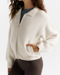 Collared Zip‑Up Knit Bomber Top Jacket