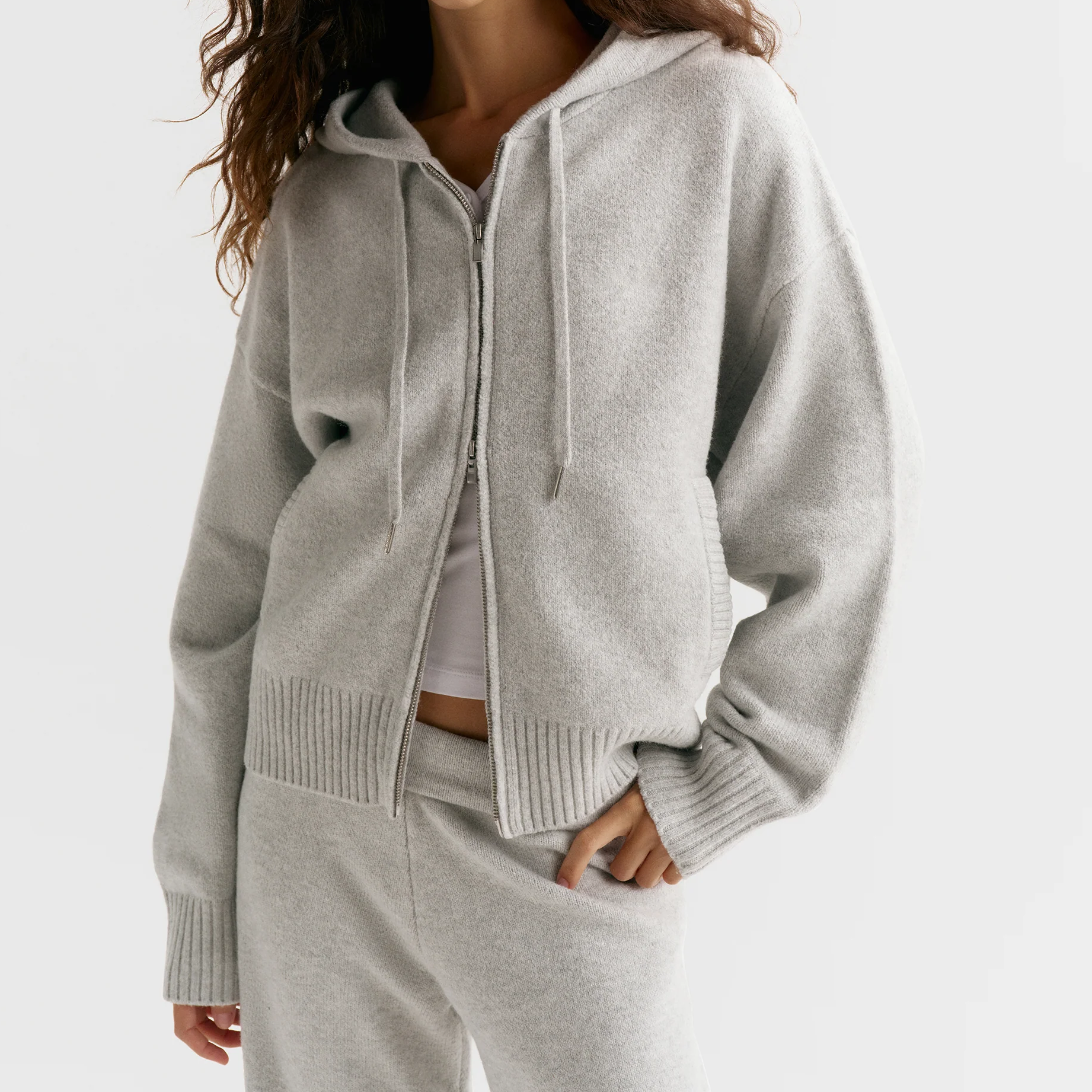 Relaxed Drop‑Shoulder Hooded Knit Top Jacket