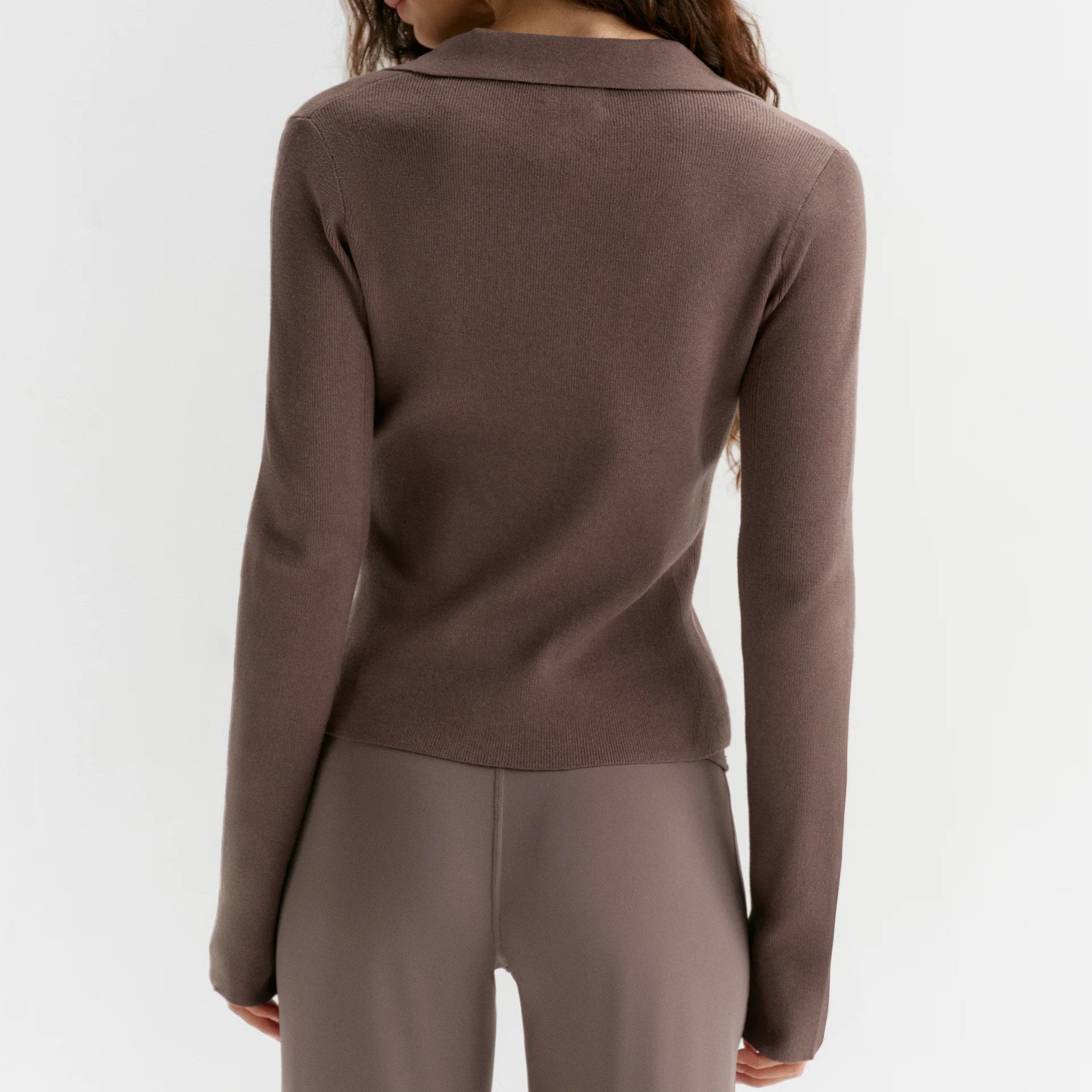 Collared Fine Knit Long‑sleeved Top