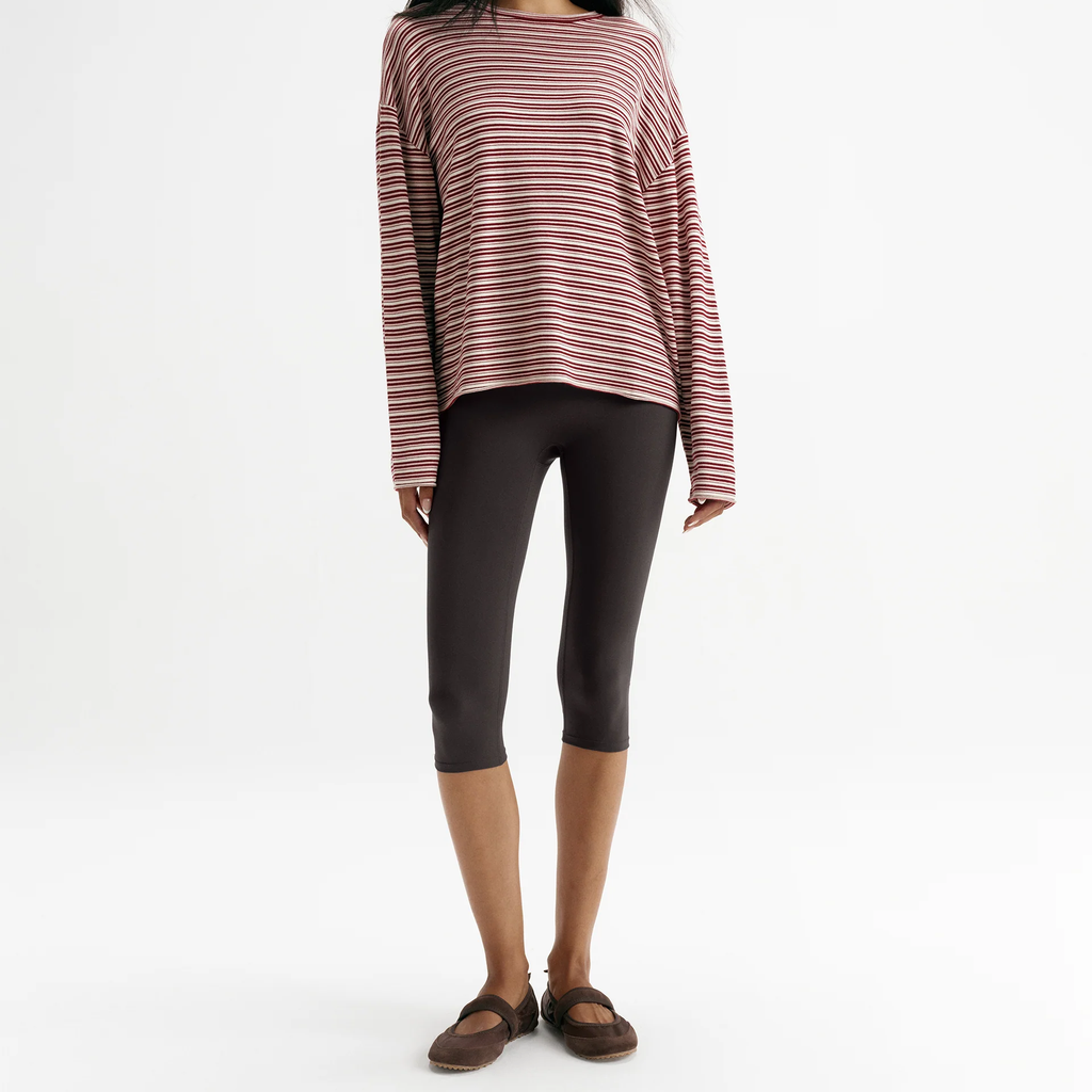Oversized Striped Knit Roll‑Hem Sweatshirt Top