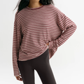 Oversized Striped Knit Roll‑Hem Sweatshirt Top