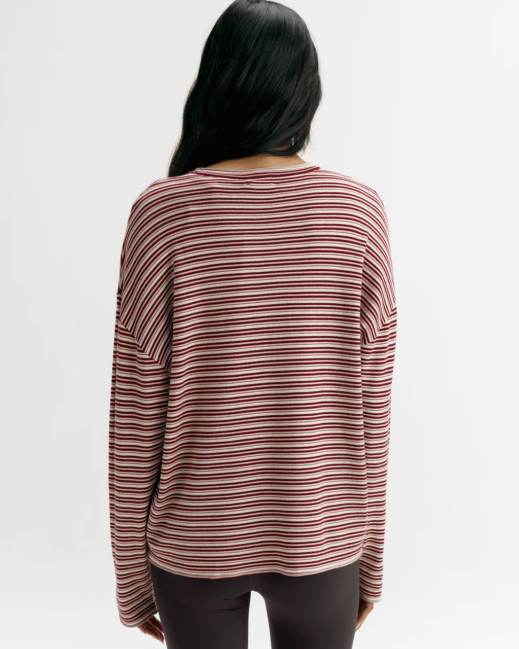 Oversized Striped Knit Roll‑Hem Sweatshirt Top