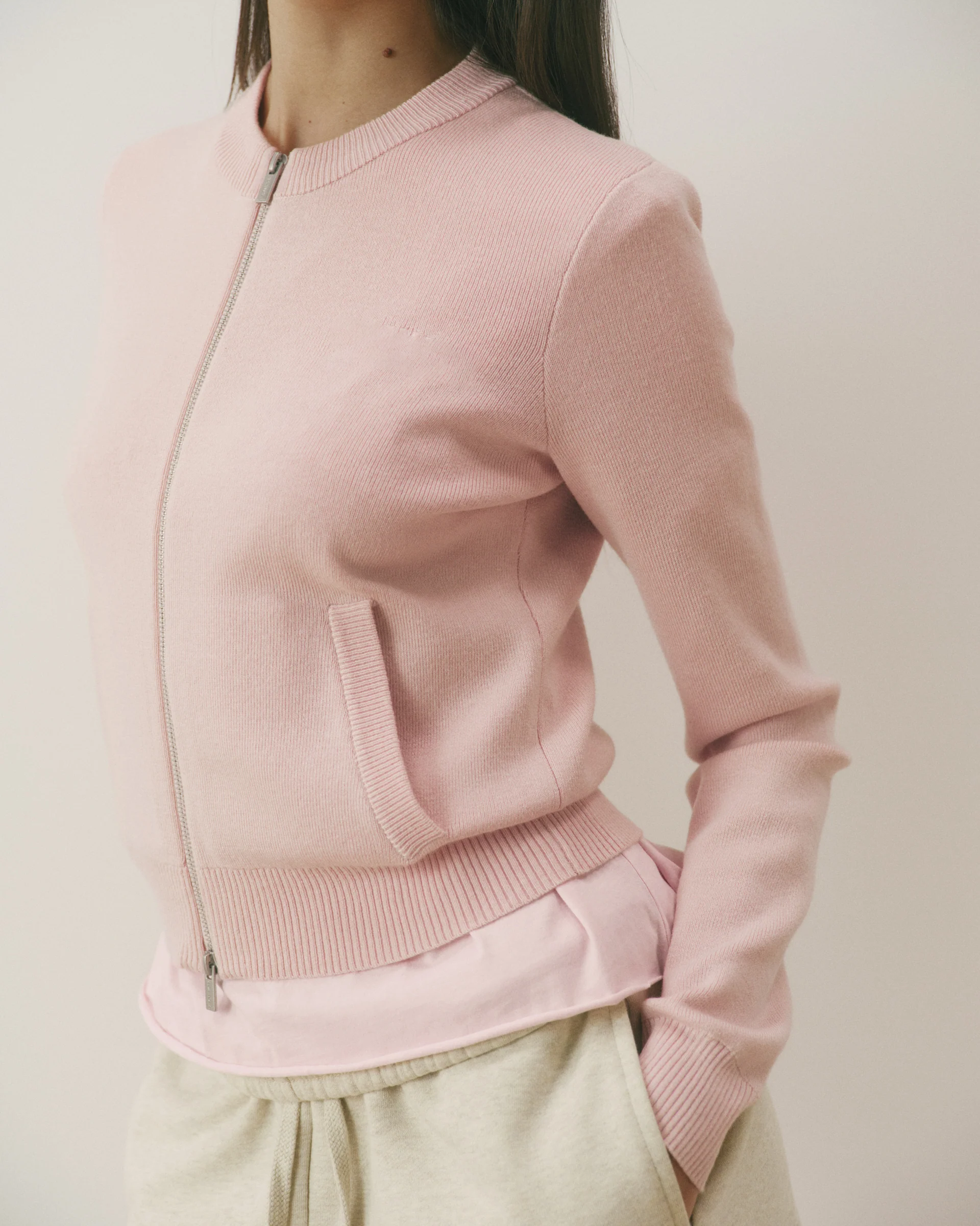 Dual‑Zip Varsity Style Knit Cardigan Top